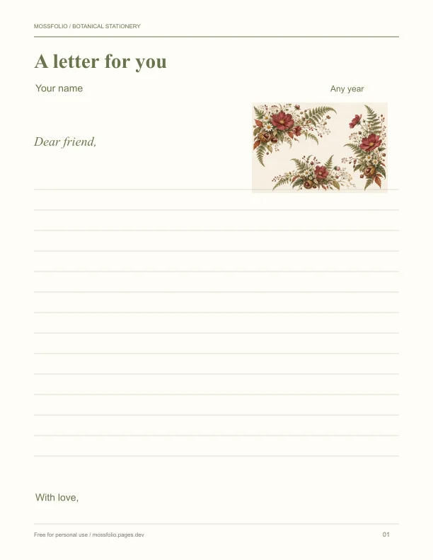 Original botanical stationery printable