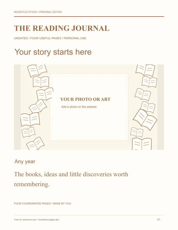 First page of Adventure Reading Journal; four-page free printable PDF