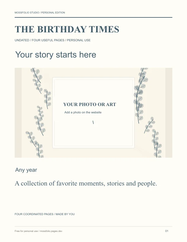 First page of Aunt and Niece Birthday Interview; four-page free printable PDF