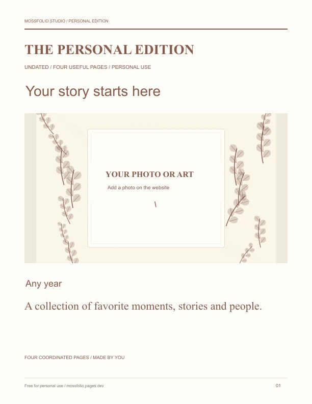 First page of Aunt and Niece Memory Book; four-page free printable PDF