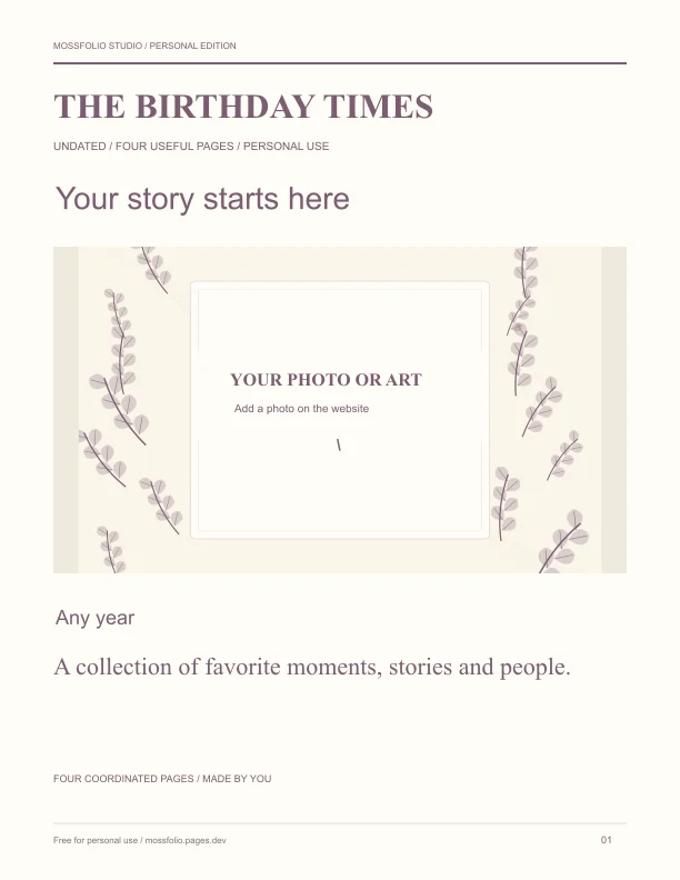 First page of Book Club Friends Birthday Interview; four-page free printable PDF