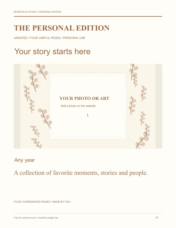 First page of Brothers Memory Book; four-page free printable PDF