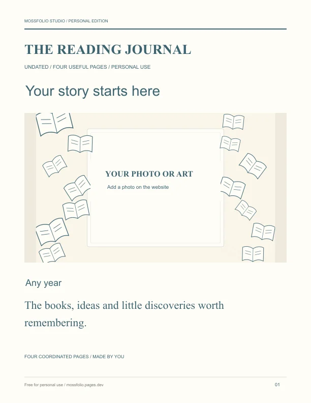First page of Classics Reading Journal; four-page free printable PDF