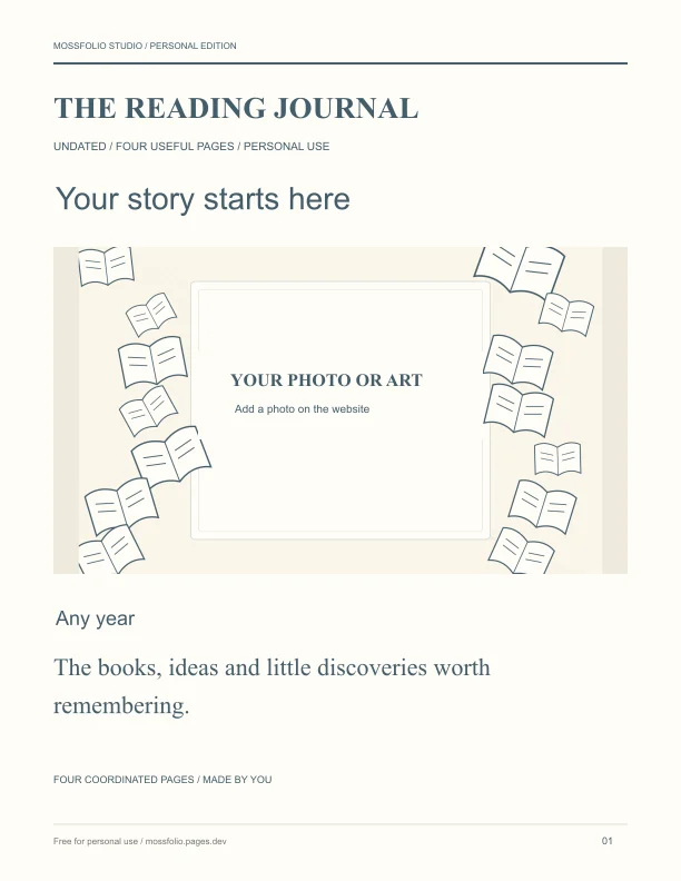 First page of Classics Reading Notebook; four-page free printable PDF