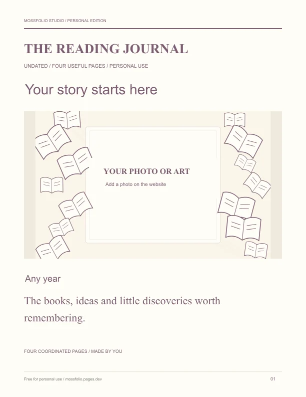 First page of Contemporary Fiction Reading Journal; four-page free printable PDF