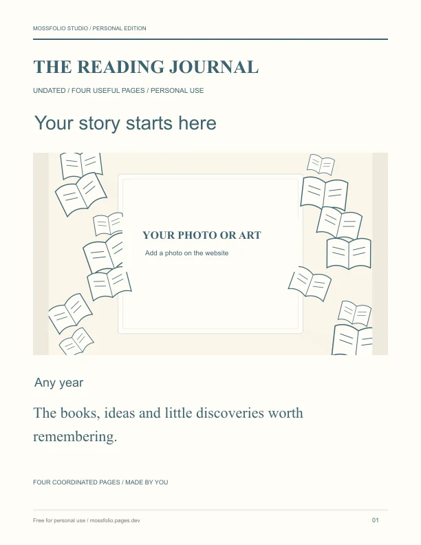 First page of Contemporary Fiction Reading Notebook; four-page free printable PDF
