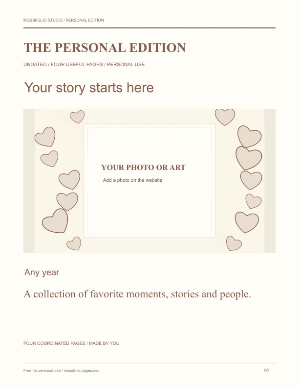 First page of Couples Memory Book; four-page free printable PDF
