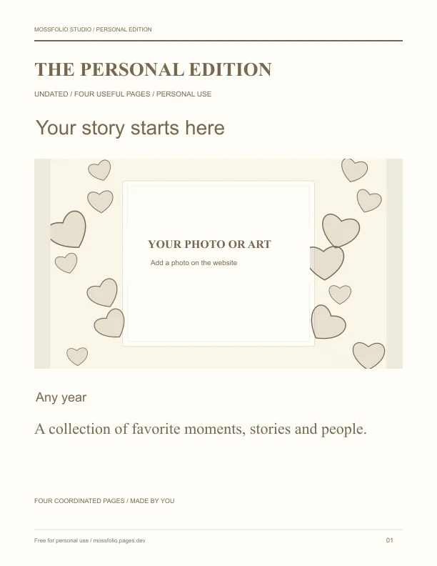First page of Couples Shared Adventure Journal; four-page free printable PDF