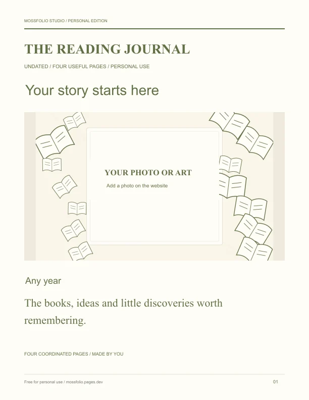 First page of Cozy Mystery Reading Notebook; four-page free printable PDF
