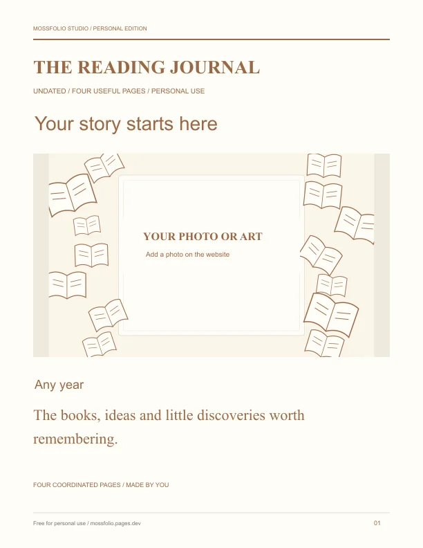 First page of Essays Reading Journal; four-page free printable PDF