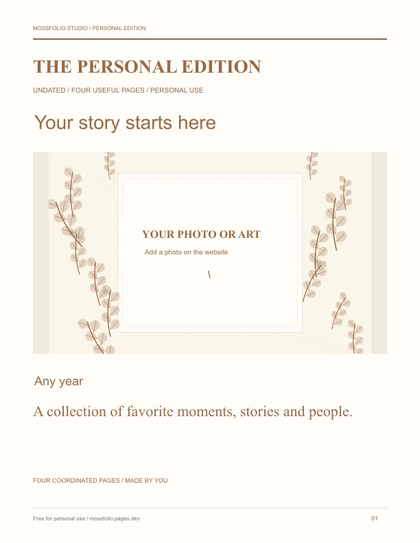 First page of Family Memory Book; four-page free printable PDF