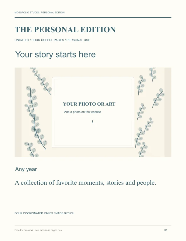 First page of Family Shared Adventure Journal; four-page free printable PDF