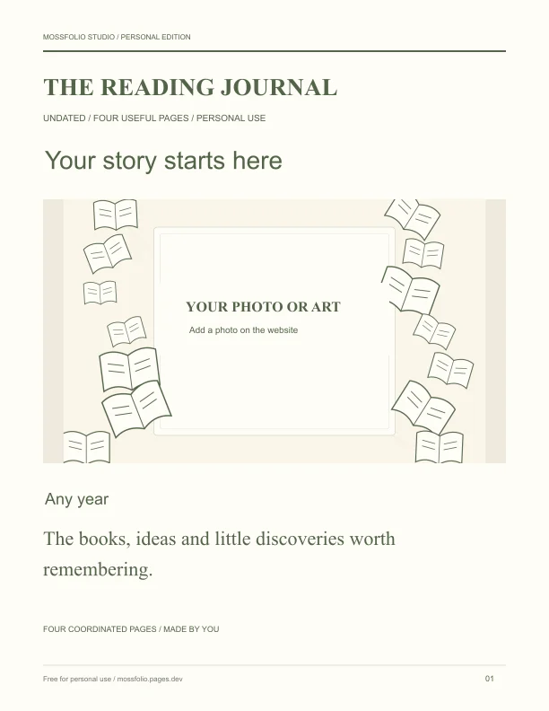 First page of Fantasy Reading Journal; four-page free printable PDF