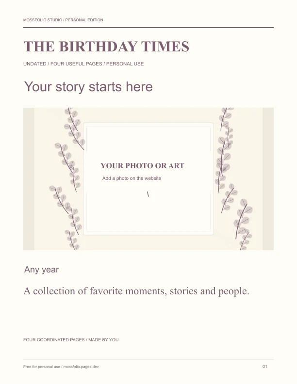 First page of Found Family Birthday Interview; four-page free printable PDF