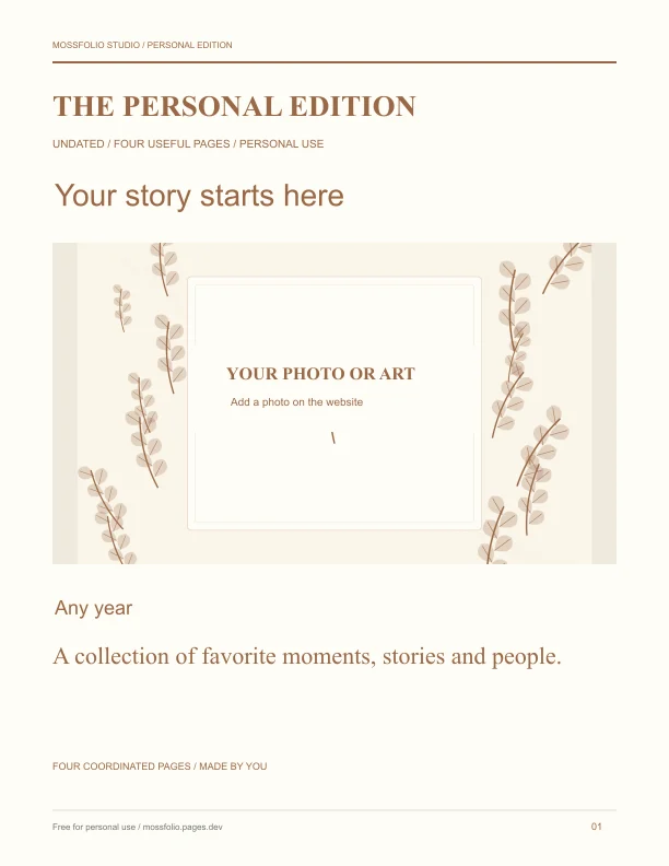 First page of Found Family Memory Book; four-page free printable PDF