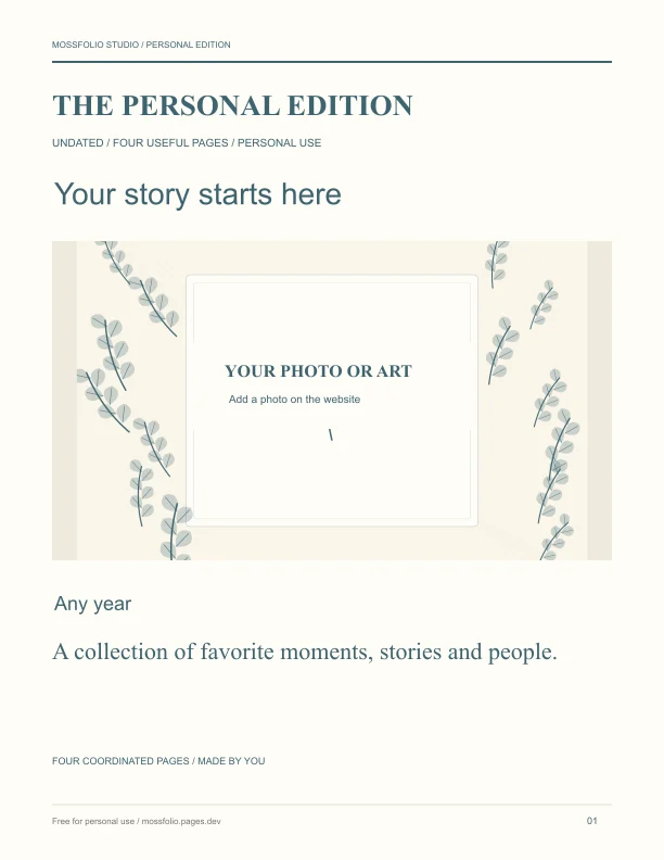 First page of Found Family Shared Adventure Journal; four-page free printable PDF