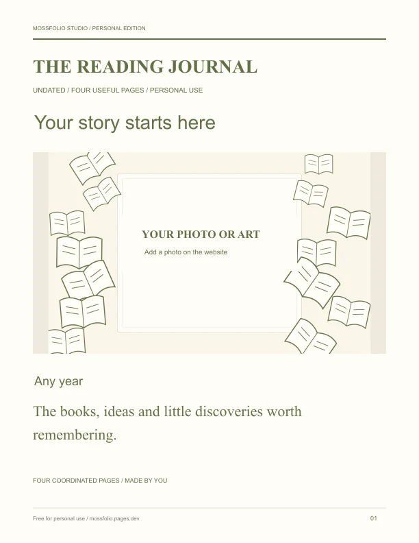 First page of Historical Fiction Reading Journal; four-page free printable PDF
