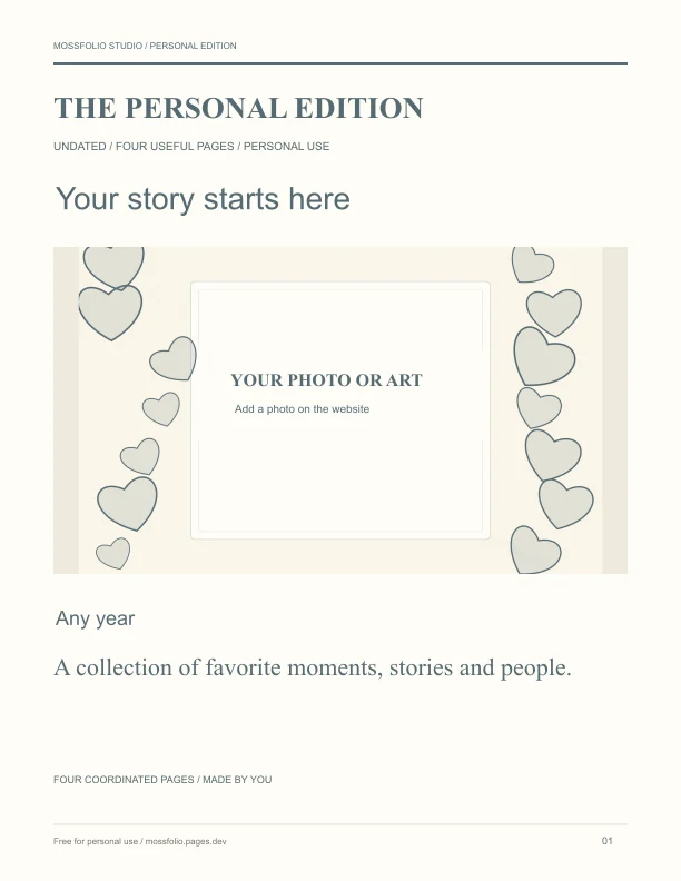 First page of Life Partners Memory Book; four-page free printable PDF