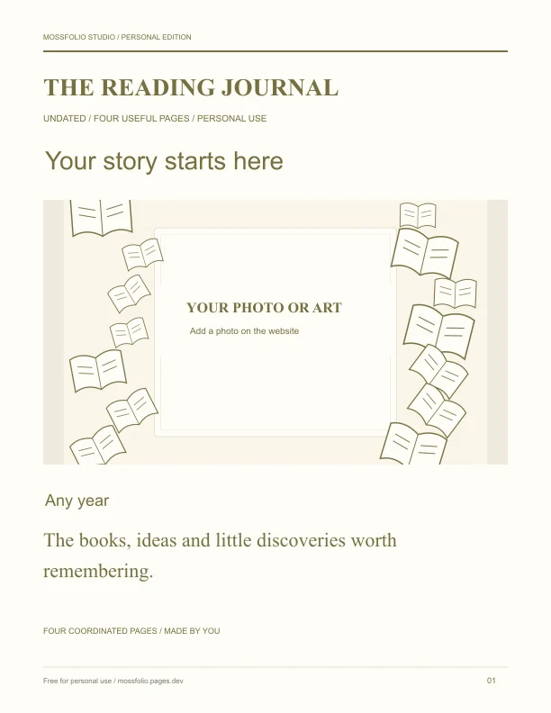First page of Memoir Reading Journal; four-page free printable PDF