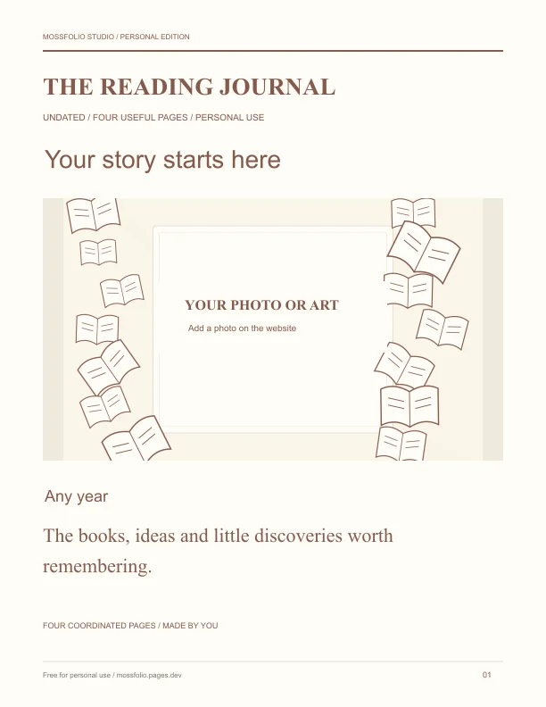 First page of Memoir Reading Notebook; four-page free printable PDF
