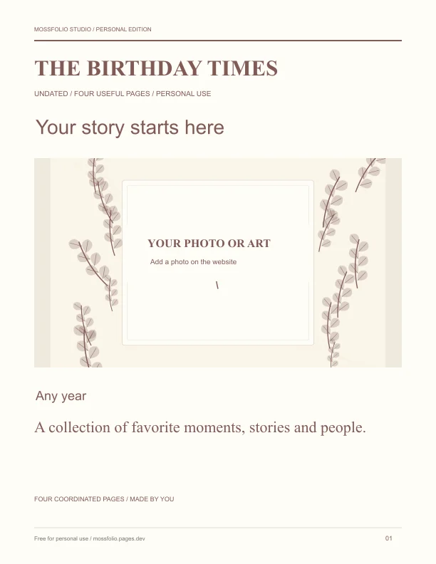 First page of Mentors Birthday Interview; four-page free printable PDF