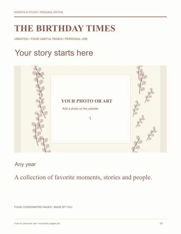 First page of Mother and Daughter Birthday Interview; four-page free printable PDF