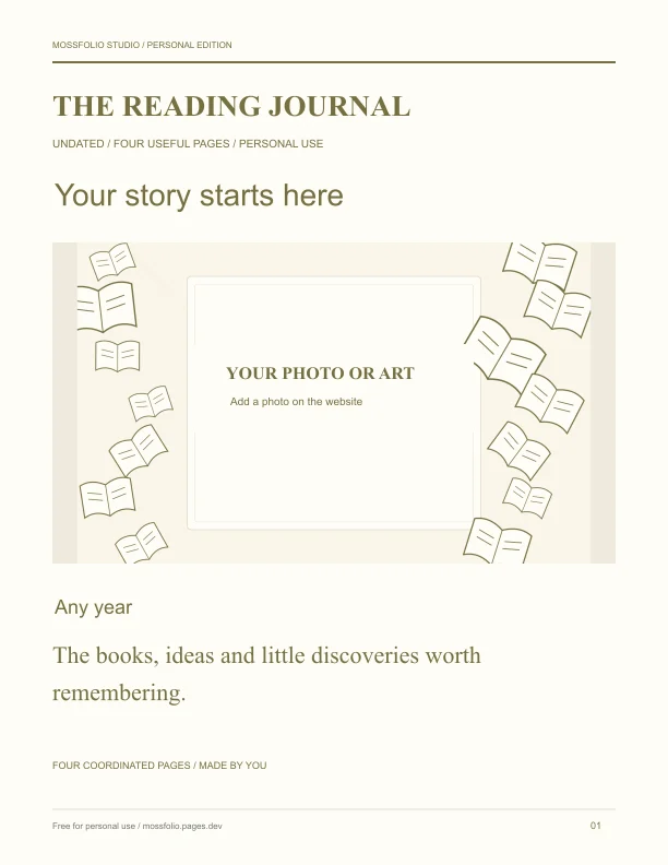 First page of Nature Writing Reading Journal; four-page free printable PDF
