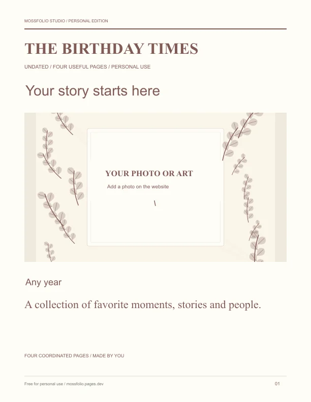 First page of New Parents Birthday Interview; four-page free printable PDF