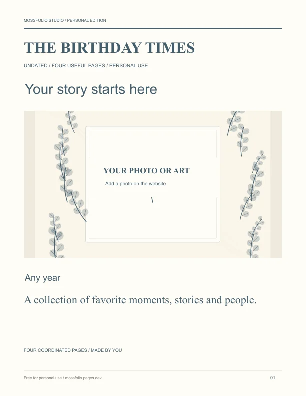 First page of Parents Birthday Interview; four-page free printable PDF