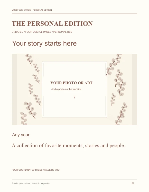 First page of Parents Memory Book; four-page free printable PDF