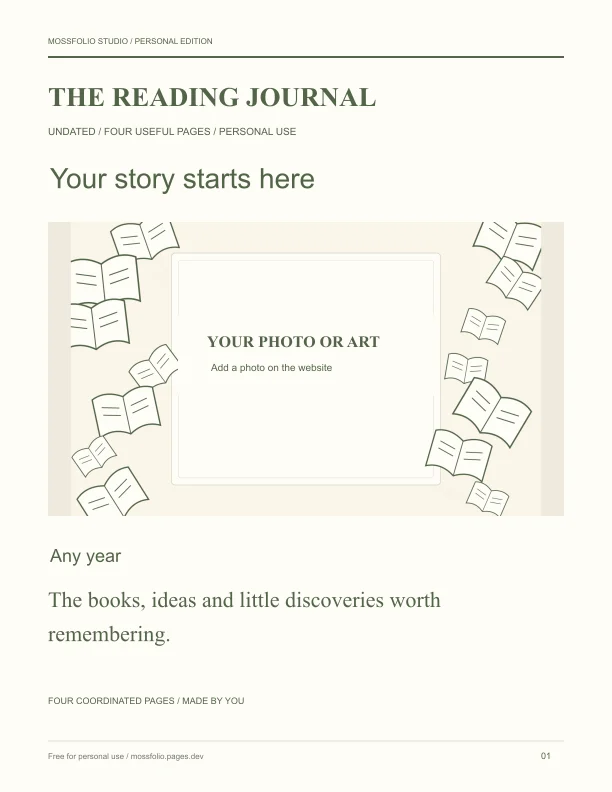 First page of Personal Development Reading Journal; four-page free printable PDF