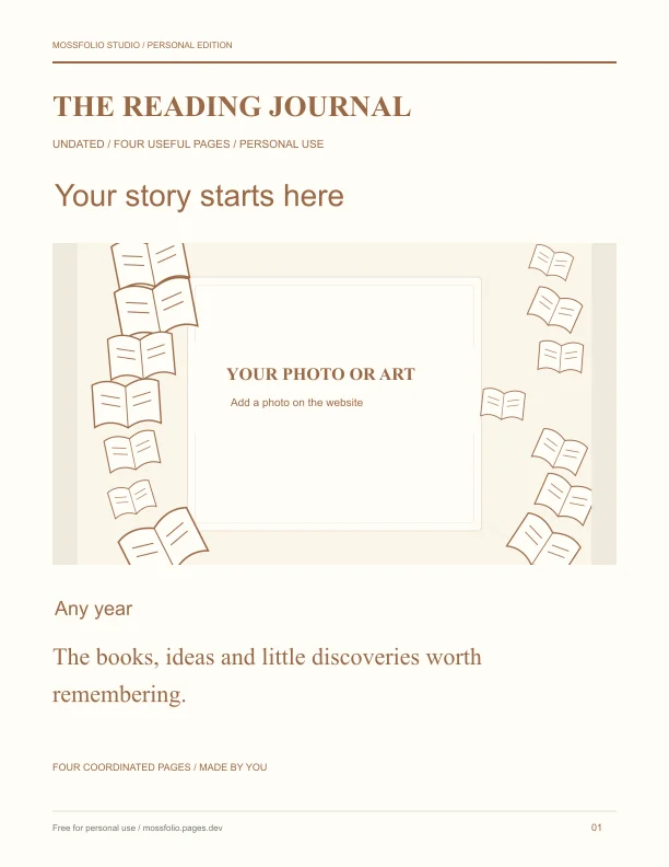 First page of Personal Development Reading Notebook; four-page free printable PDF