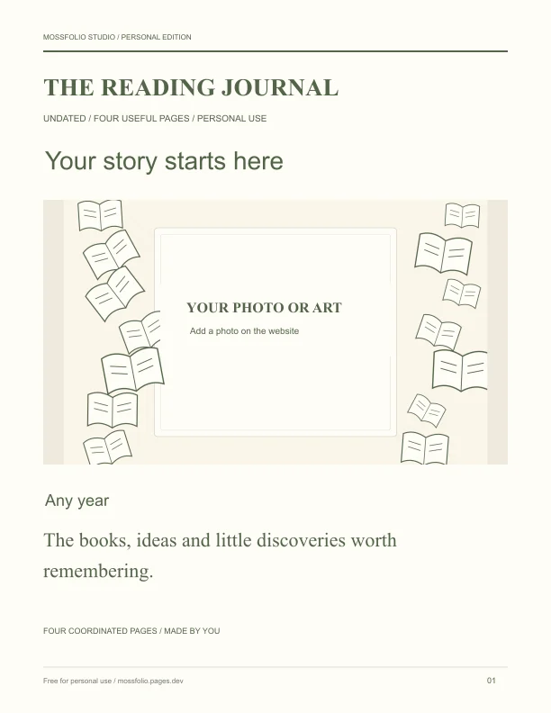 First page of Poetry Reading Journal; four-page free printable PDF