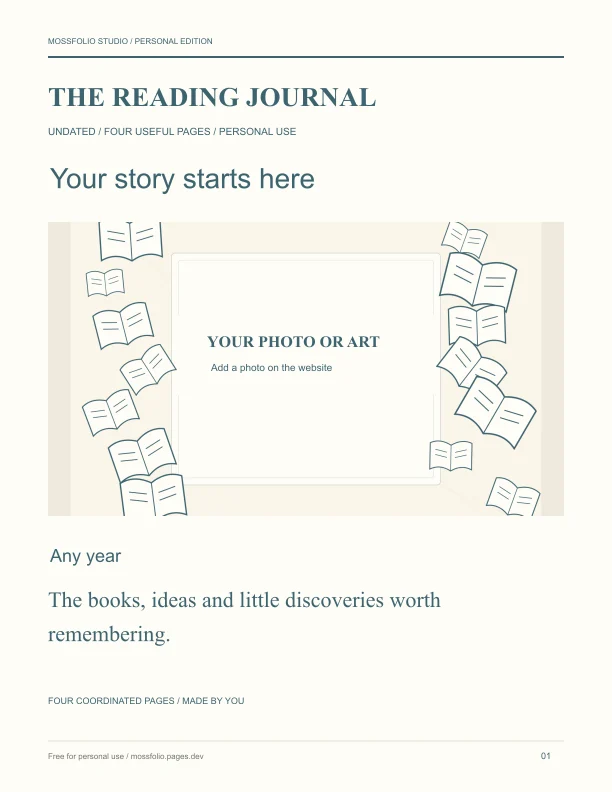 First page of Rereading Reading Journal; four-page free printable PDF
