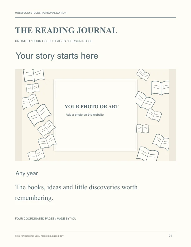 First page of Romance Reading Journal; four-page free printable PDF