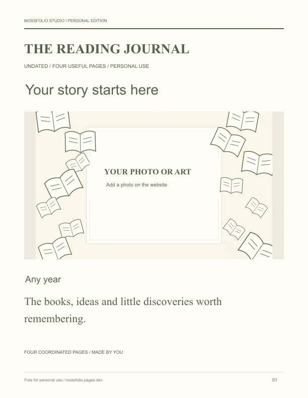First page of Romance Reading Notebook; four-page free printable PDF