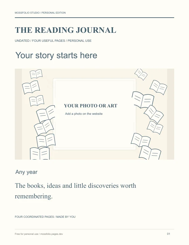 First page of Short Stories Reading Journal; four-page free printable PDF