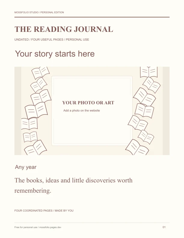 First page of Travel Writing Reading Journal; four-page free printable PDF