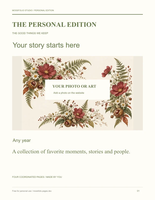 First page of Friendship memory book; four-page free printable PDF